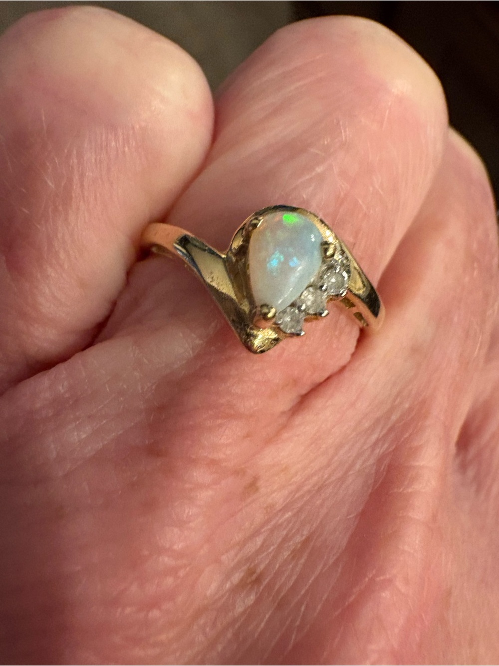 Gold Teardrop Opal Ring with Sparkling Accents